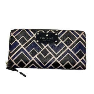 Kate Spade New York Zip-Around Continental Wallet Black White Blue One Size